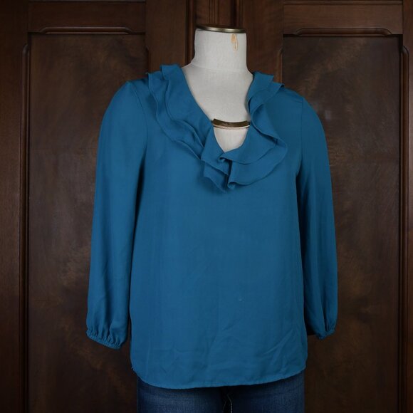 Lily White Women's Ruffle Neck Long Sleeve Blouse Size M - Picture 1 of 4